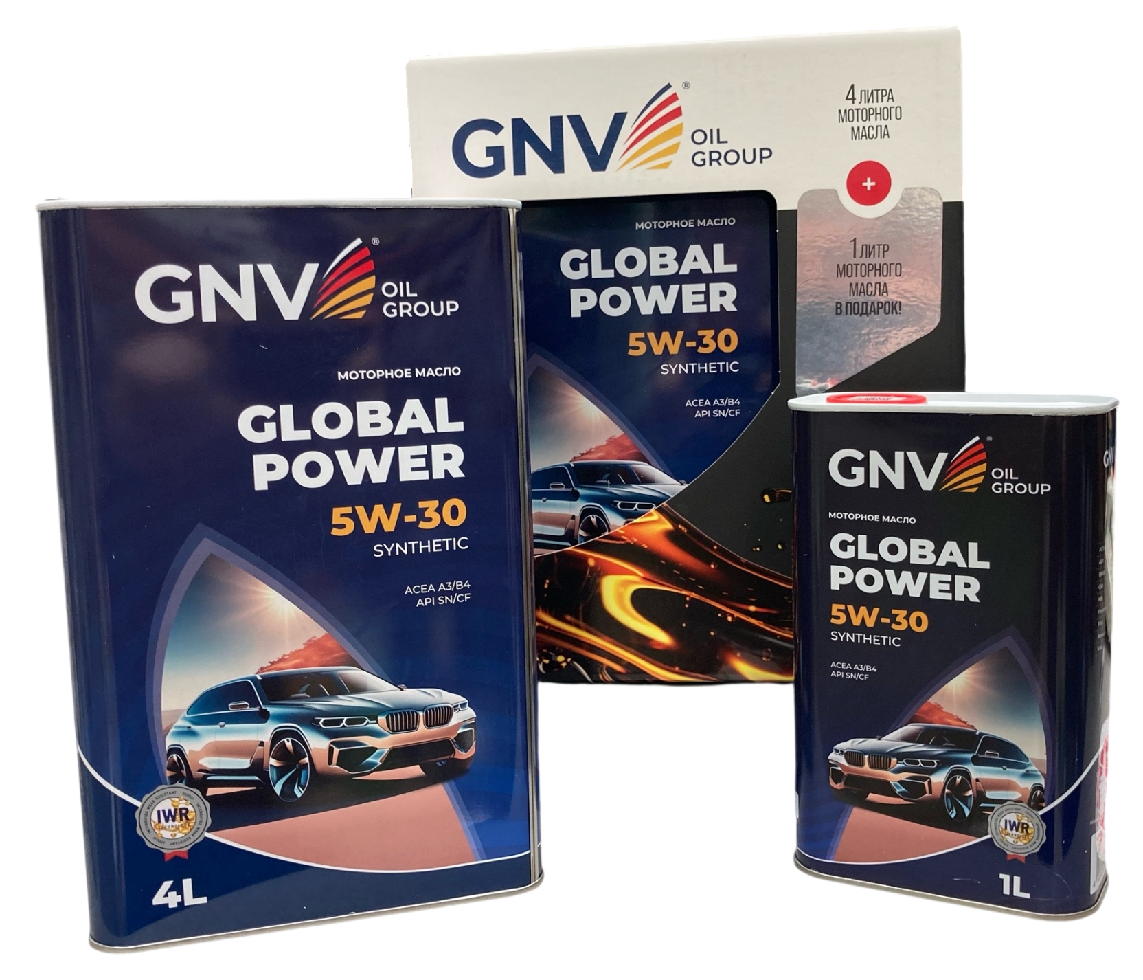 GNV Global Power 5W-30 Synthetic  Image box 4 л.+ 1 л моторное масло  А3/В4, SN/CF